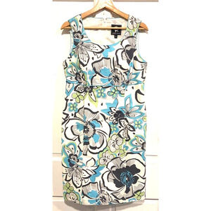 Abbie Mags -short sleeve zip lined tropical floral cotton dress women's size 8